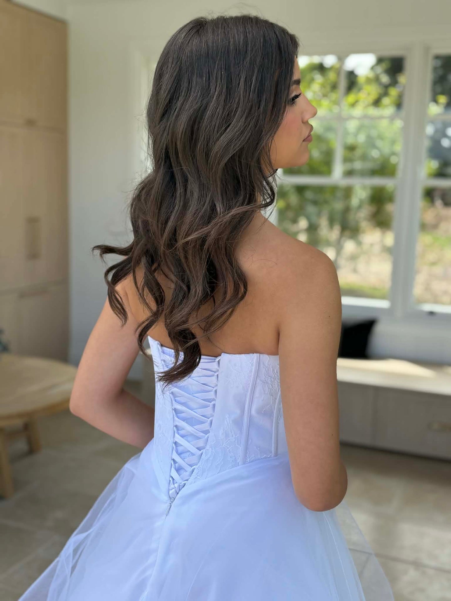 Zante Strapless Drop Waist Lace and Tulle Debutante Dress