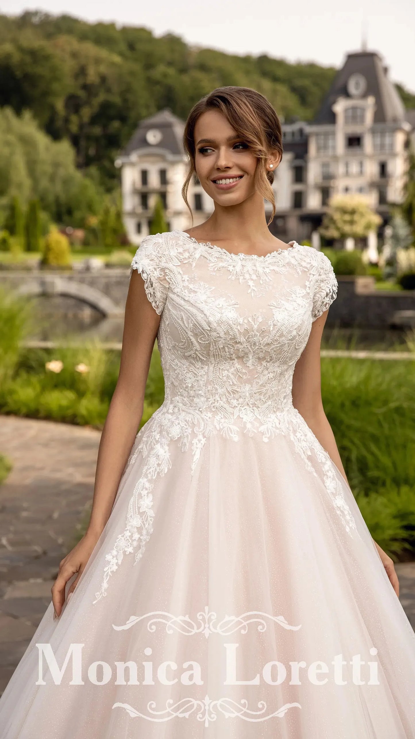 Monica Loretti 8216 Tania Olsen Short Sleeved Glitter Wedding Dress & Gown 2