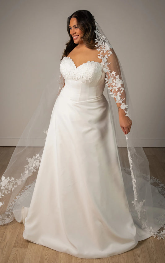 Strapless Lace Satin A-Line Wedding Gown with Sweetheart Neckline Stella York SY8328