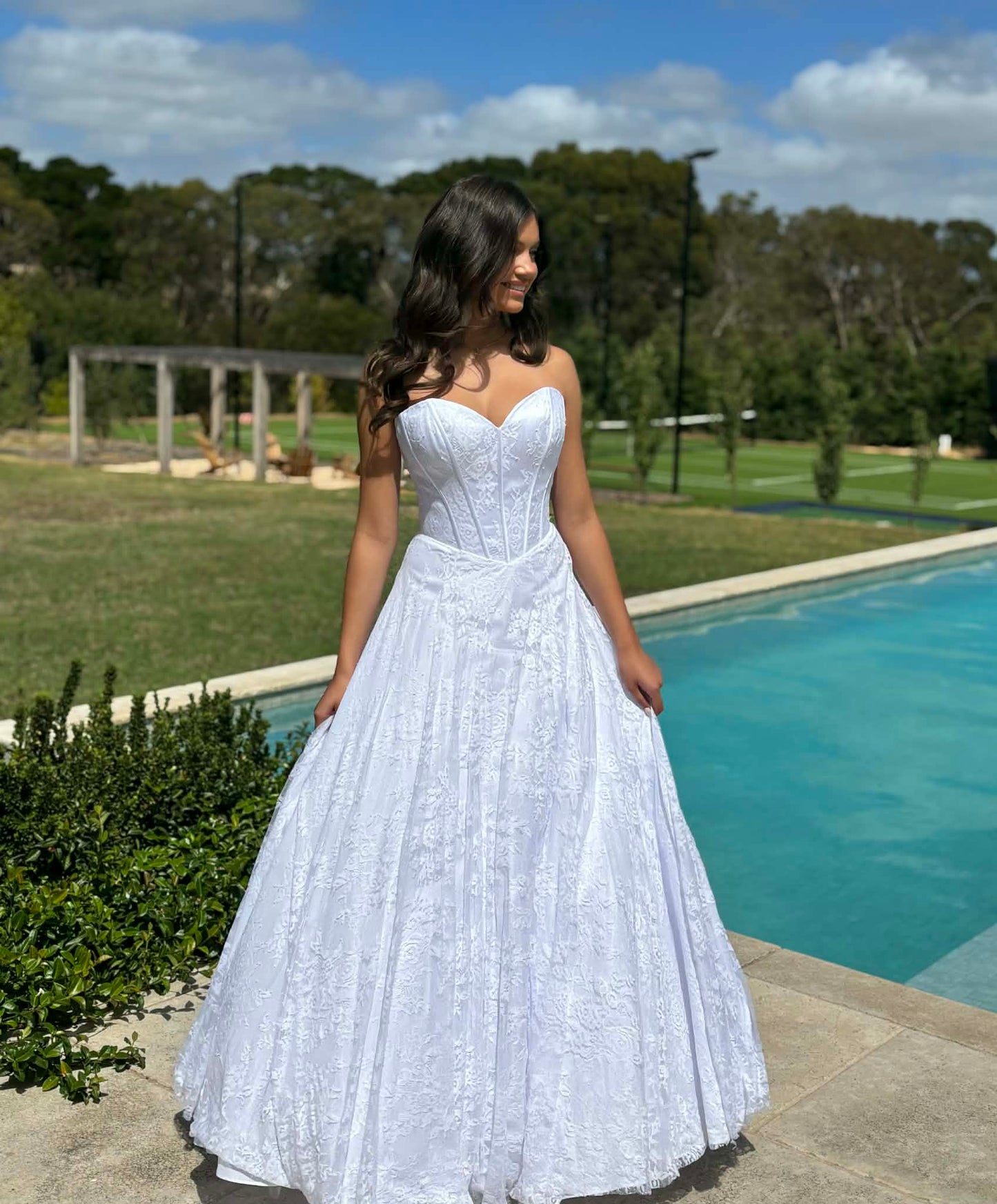 Azalea Strapless Sweetheart Lace Ballgown Debutante Dress with Boned Lace Up Corset