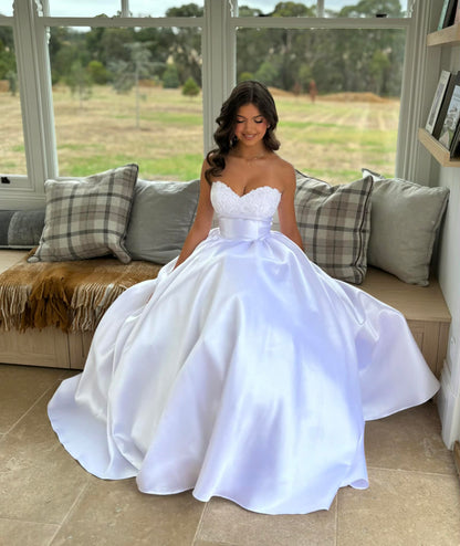 Santorini Satin and Lace Corseted Debutante Ballgown