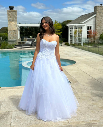 Zante Strapless Drop Waist Lace and Tulle Debutante Dress