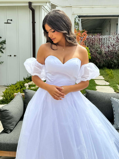 Daisy Sweetheart Tulle Puff Sleeve Debutante Dress