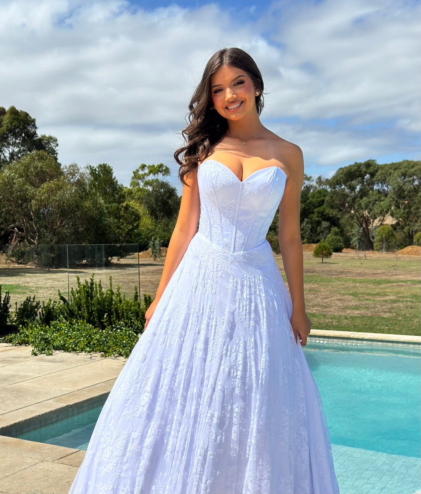 Azalea Strapless Sweetheart Lace Ballgown Debutante Dress with Boned Lace Up Corset