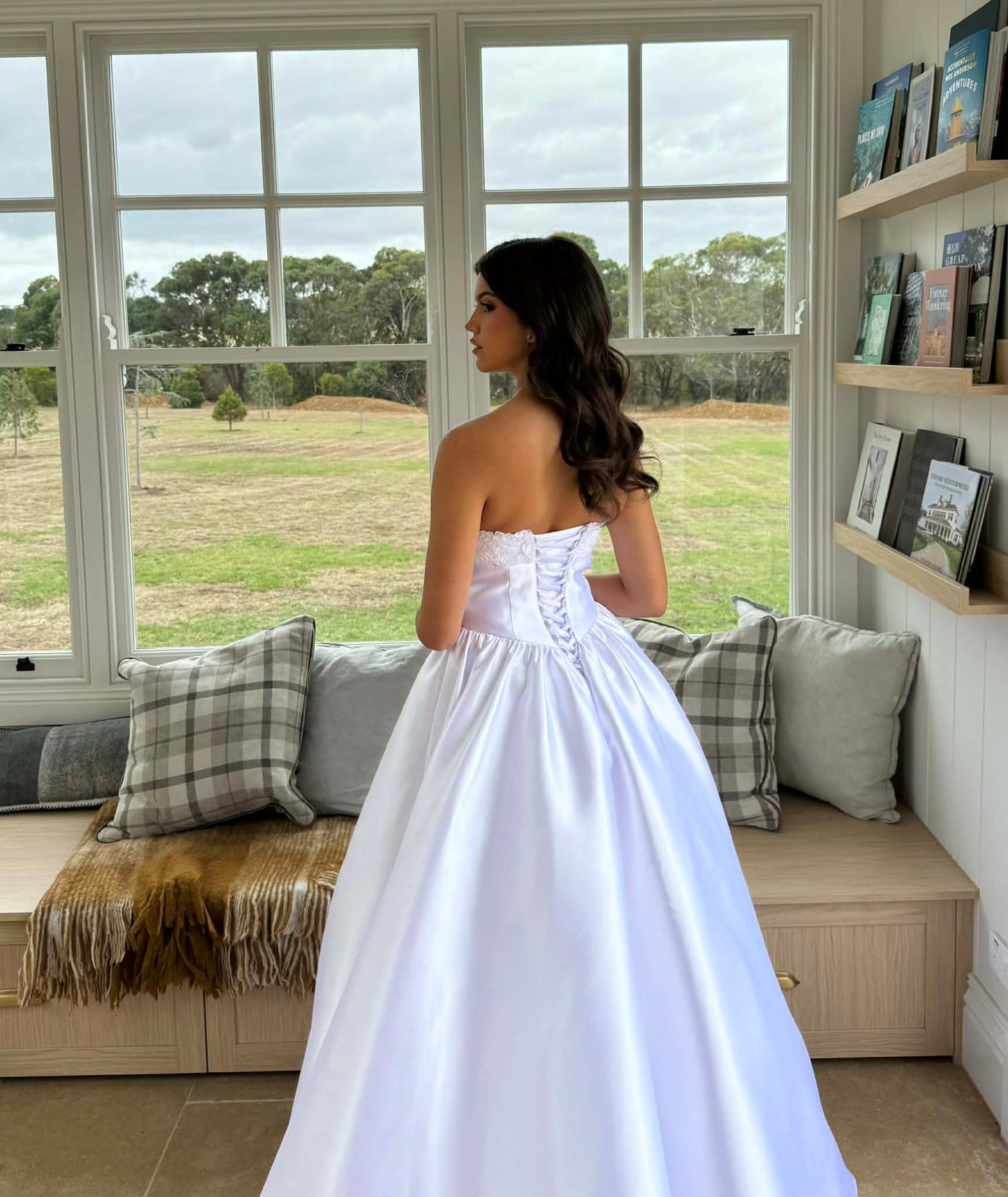 Santorini Satin and Lace Corseted Debutante Ballgown