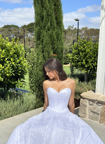 Azalea Strapless Sweetheart Lace Ballgown Debutante Dress with Boned Lace Up Corset