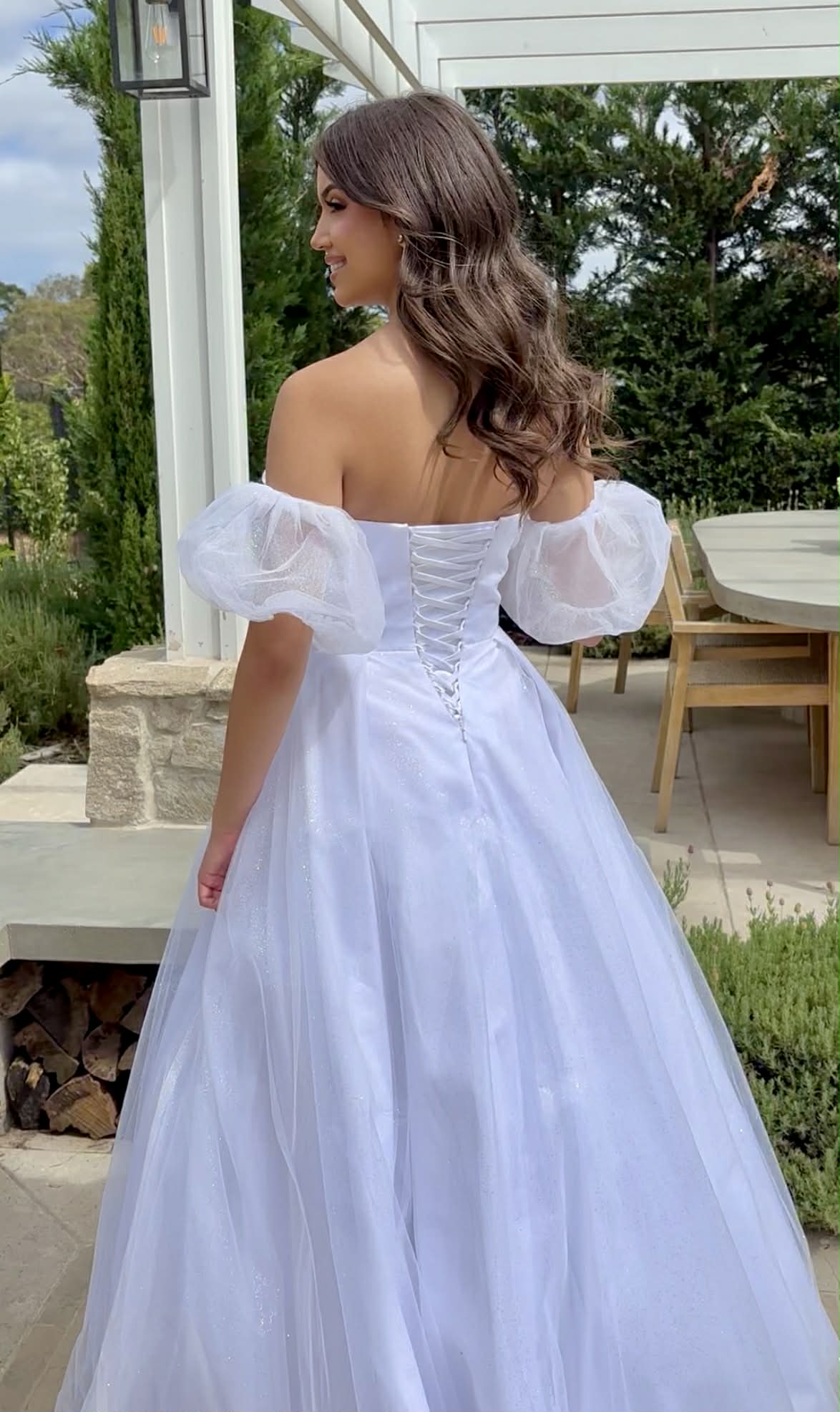 Daisy Sweetheart Tulle Puff Sleeve Debutante Dress
