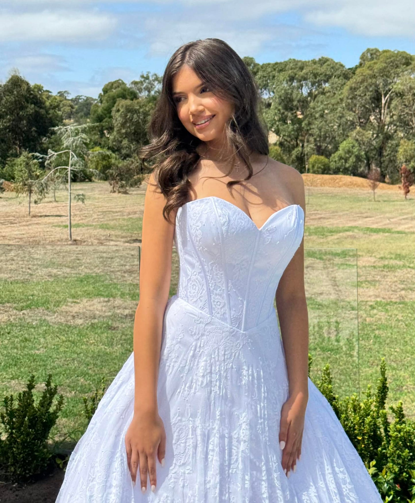 Azalea Strapless Sweetheart Lace Ballgown Debutante Dress with Boned Lace Up Corset