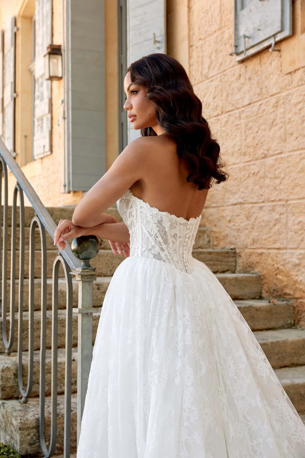 Justin Alexander Strapless Lace Wedding Dress With Floral A-Line Skirt Style 44575