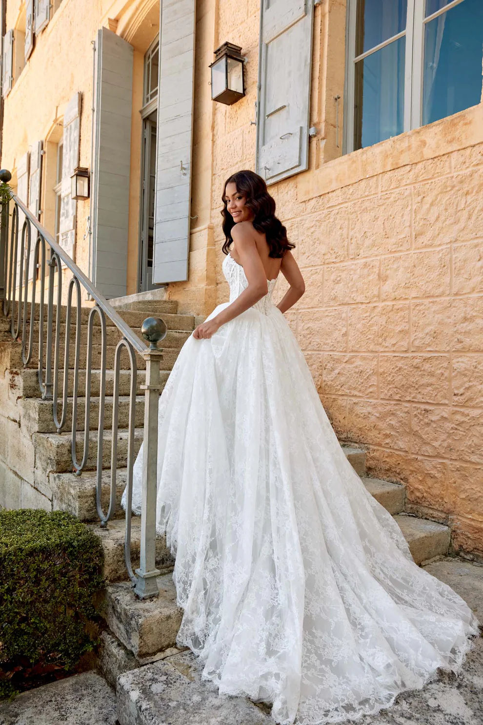 Justin Alexander Strapless Lace Wedding Dress With Floral A-Line Skirt Style 44575