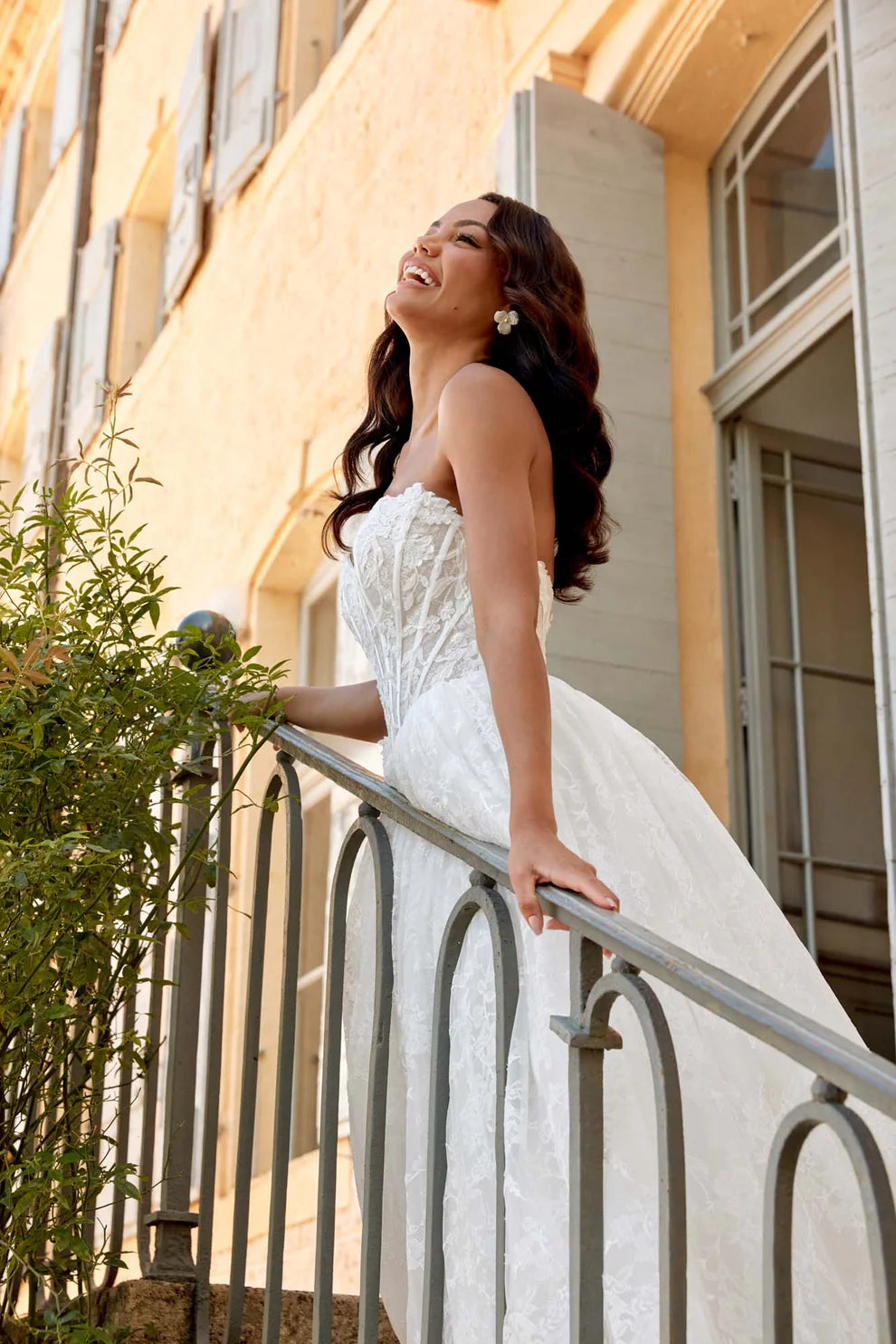 Justin Alexander Strapless Lace Wedding Dress With Floral A-Line Skirt Style 44575