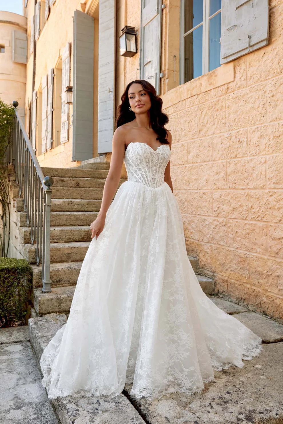 Justin Alexander Strapless Lace Wedding Dress With Floral A-Line Skirt Style 44575
