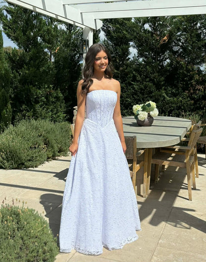 Bluebell Strapless A Line Lace Debutante Dress with Lace Up Corset