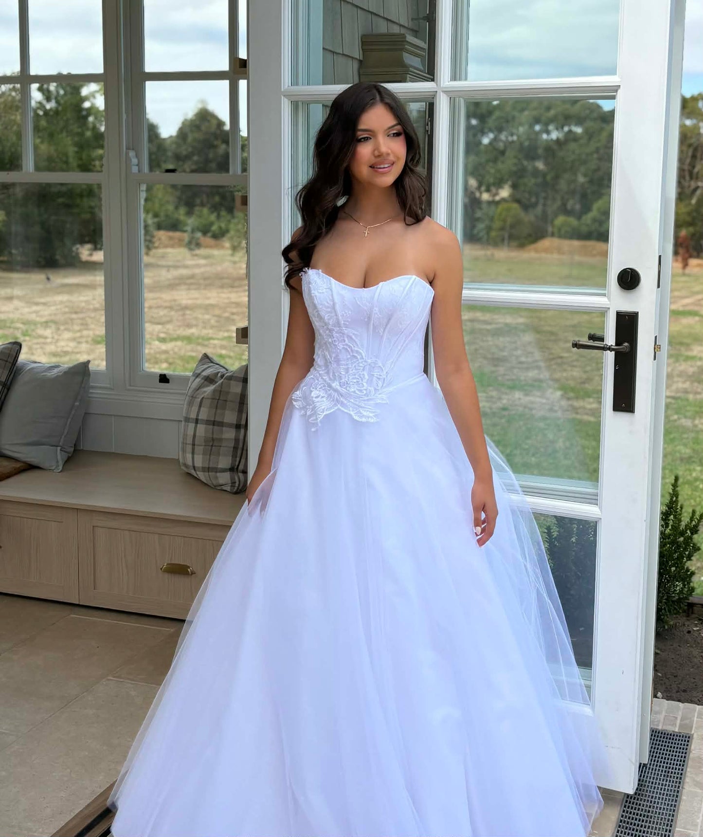 Zante Strapless Drop Waist Lace and Tulle Debutante Dress