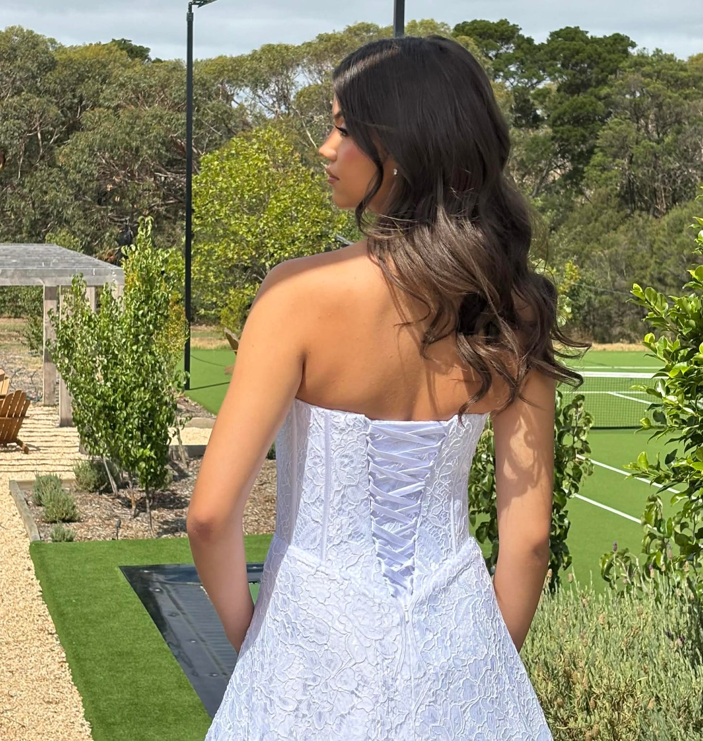 Bluebell Strapless A Line Lace Debutante Dress with Lace Up Corset