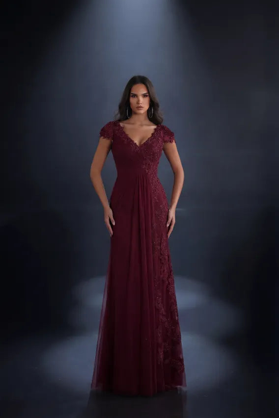 mother of bride burgundy dress with sleeves