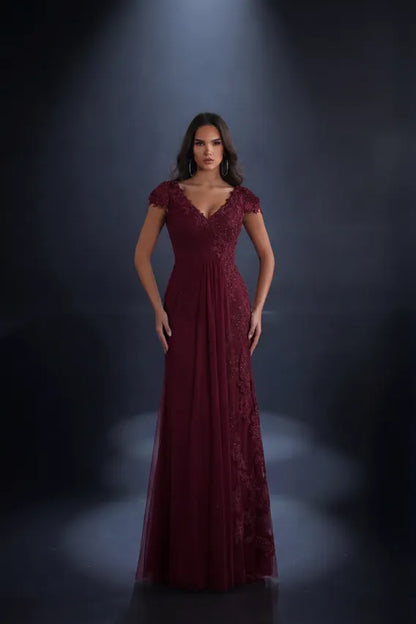 mother of bride burgundy dress with sleeves