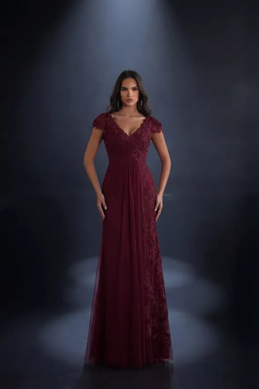 mother of bride burgundy dress with sleeves