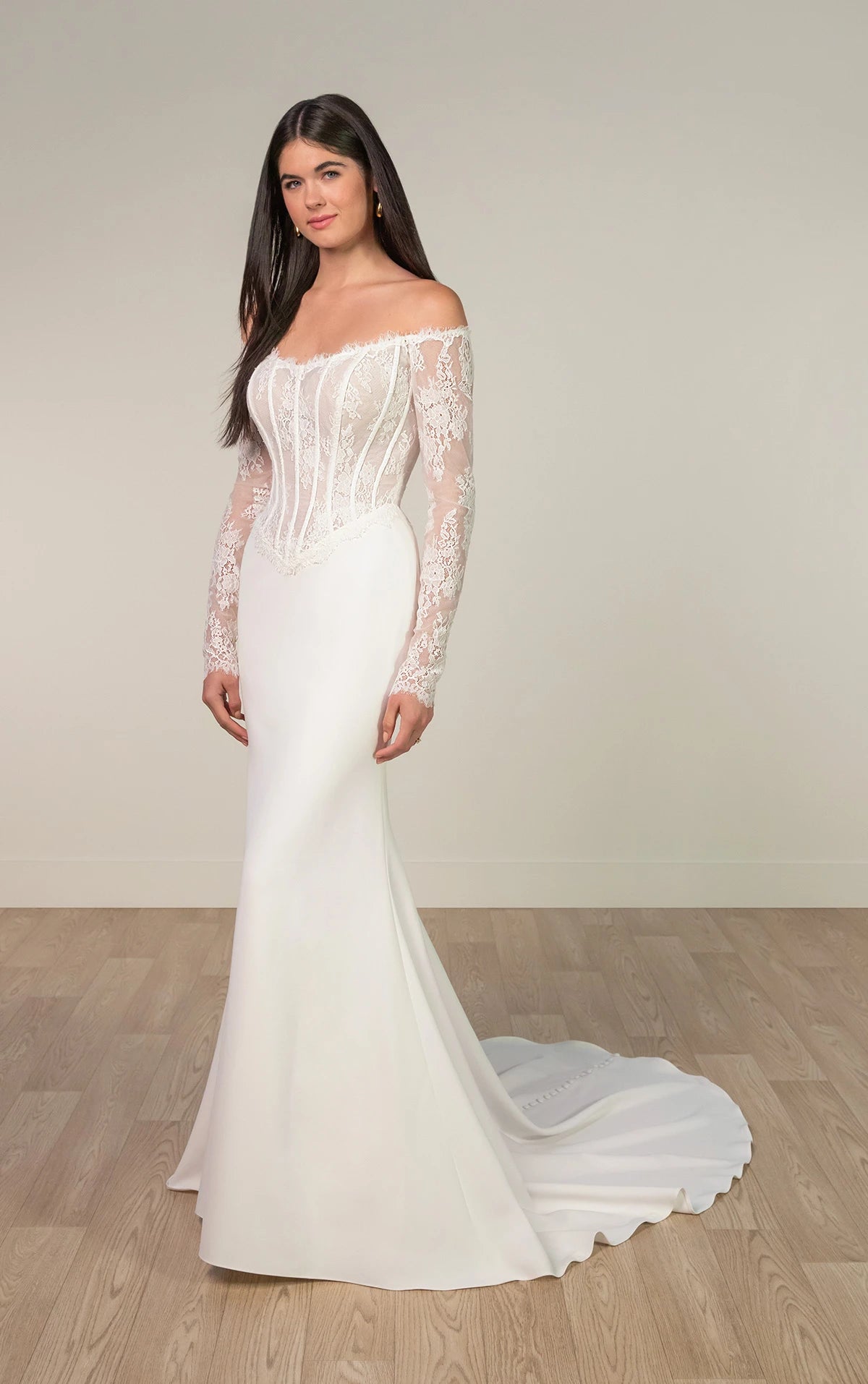 Strapless Lace Column Wedding Dress With Sleeves Stella York SY8256