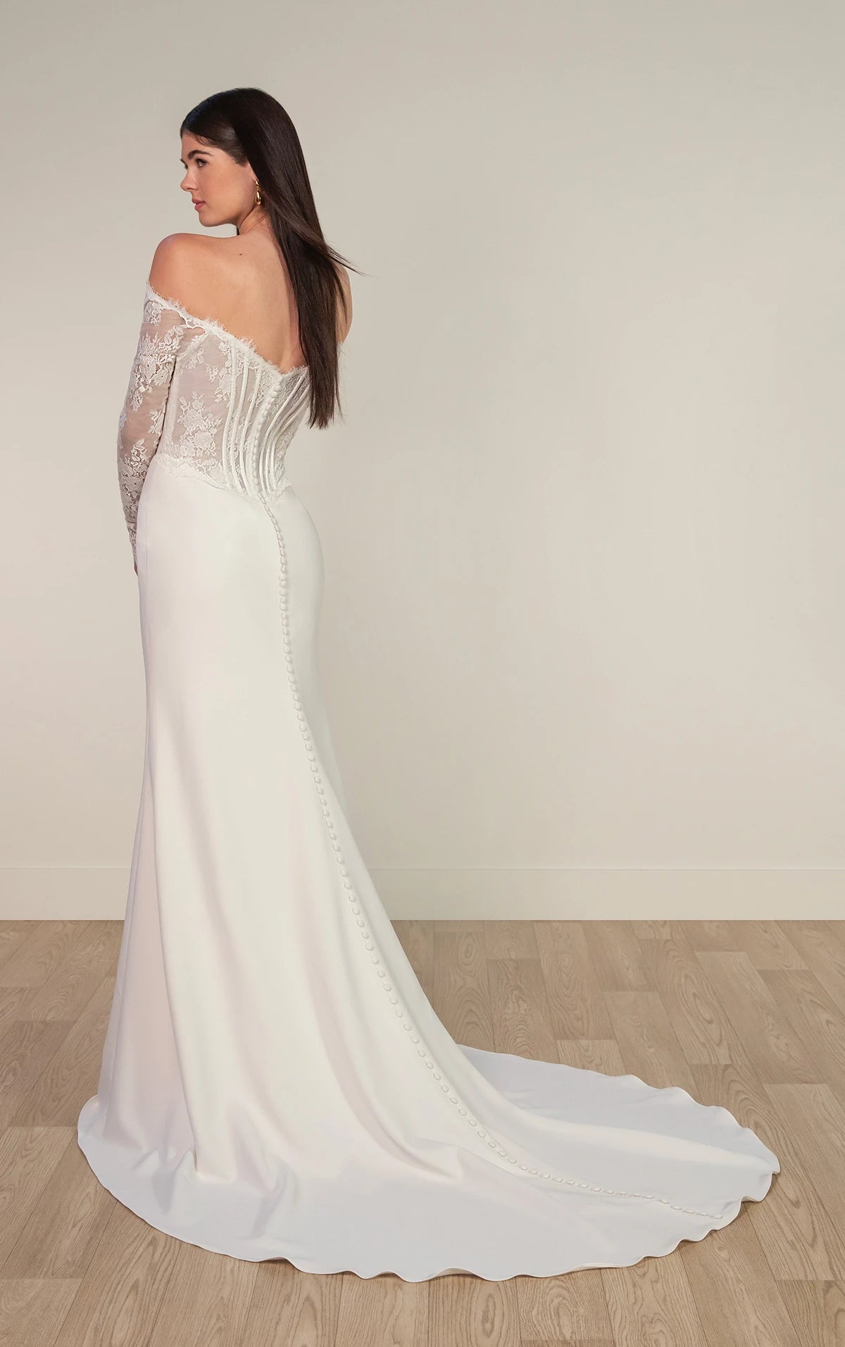 Strapless Lace Column Wedding Dress With Sleeves Stella York SY8256