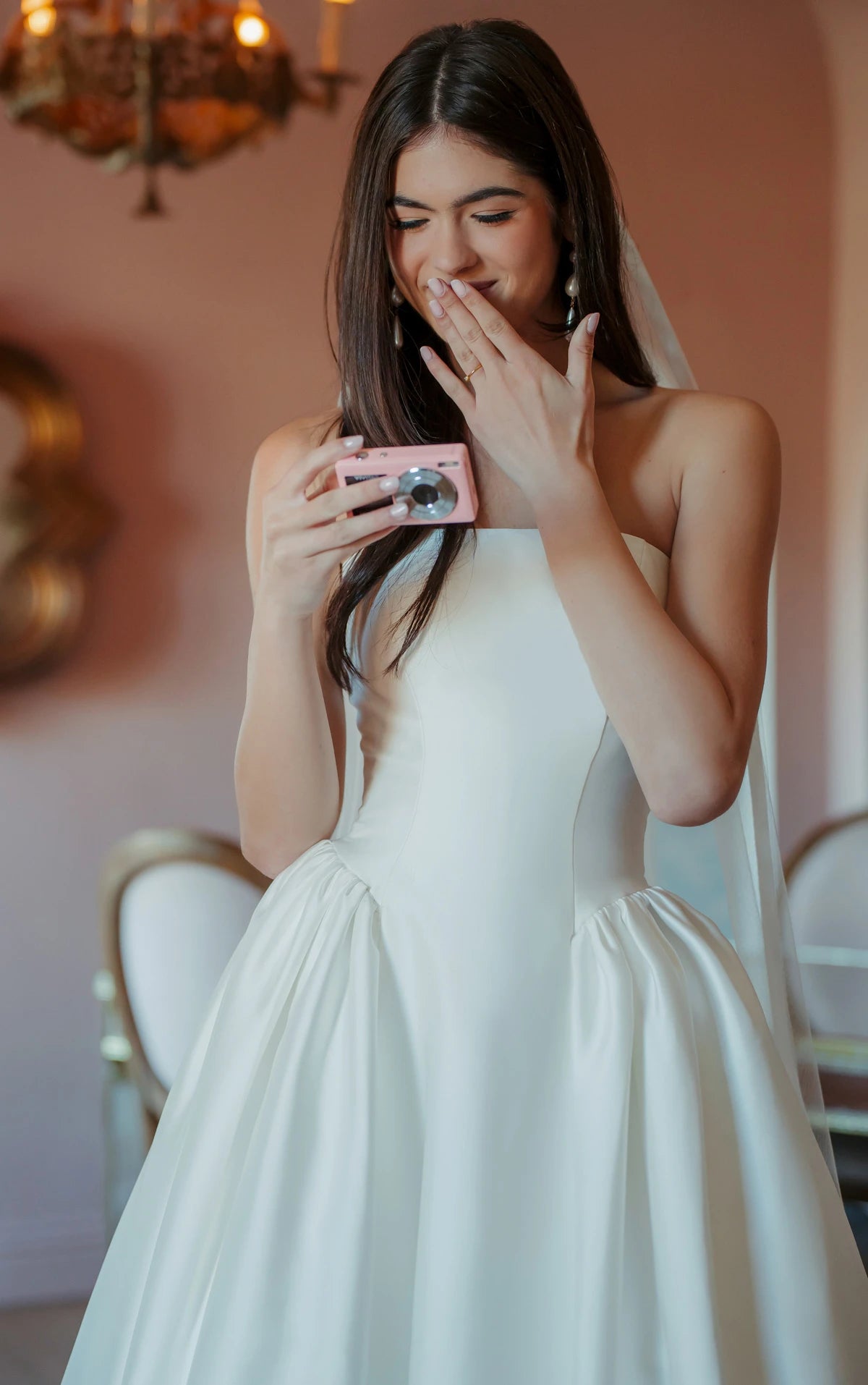 Strapless Mikado A-Line Wedding Gown with Architectural Seaming and Pockets Stella York SY8274