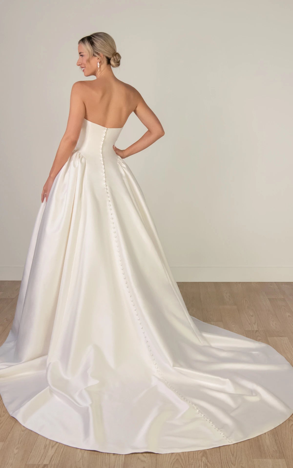 Strapless Mikado A-Line Wedding Gown with Architectural Seaming and Pockets Stella York SY8274