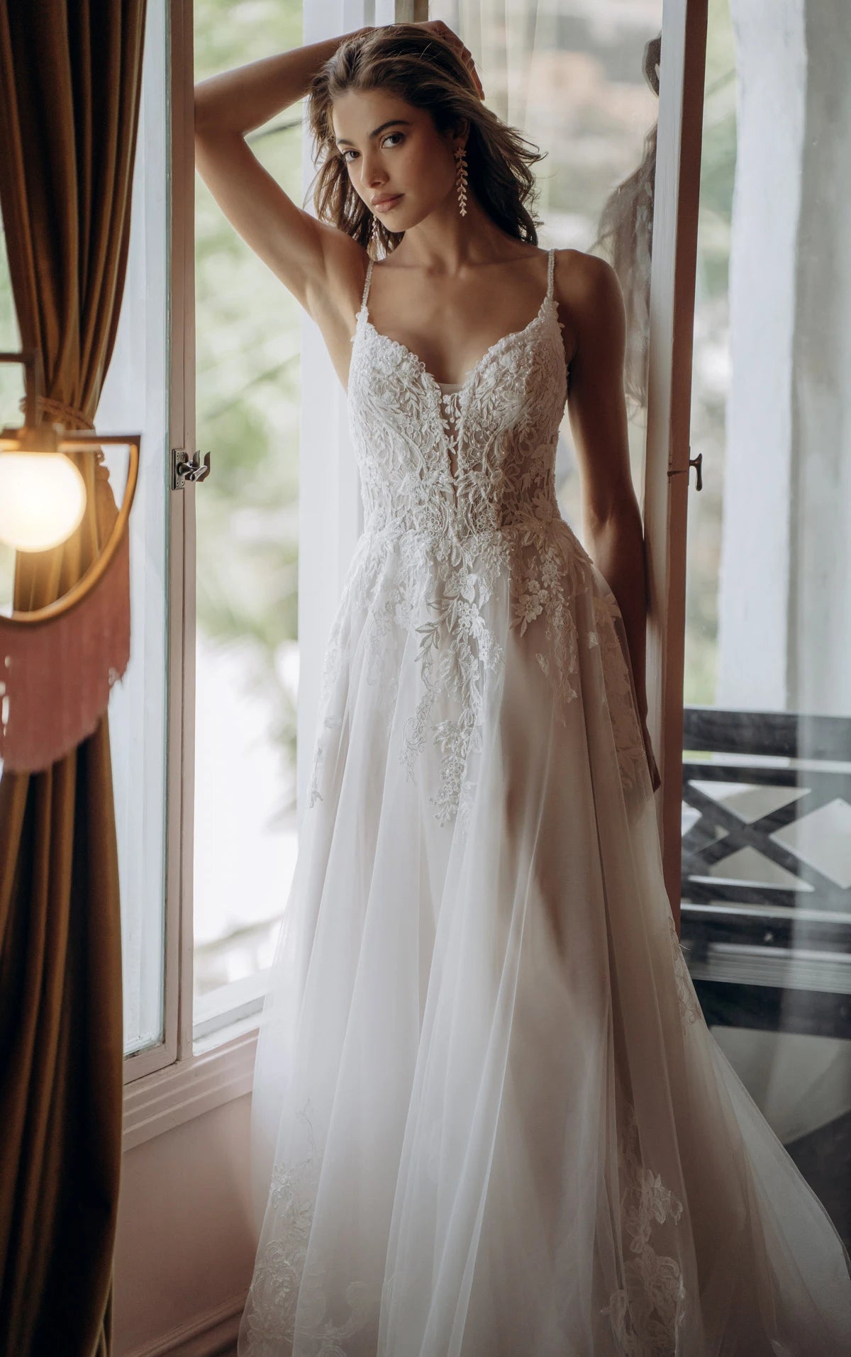 Beaded Lace and Tulle A-Line Wedding Gown SY8293