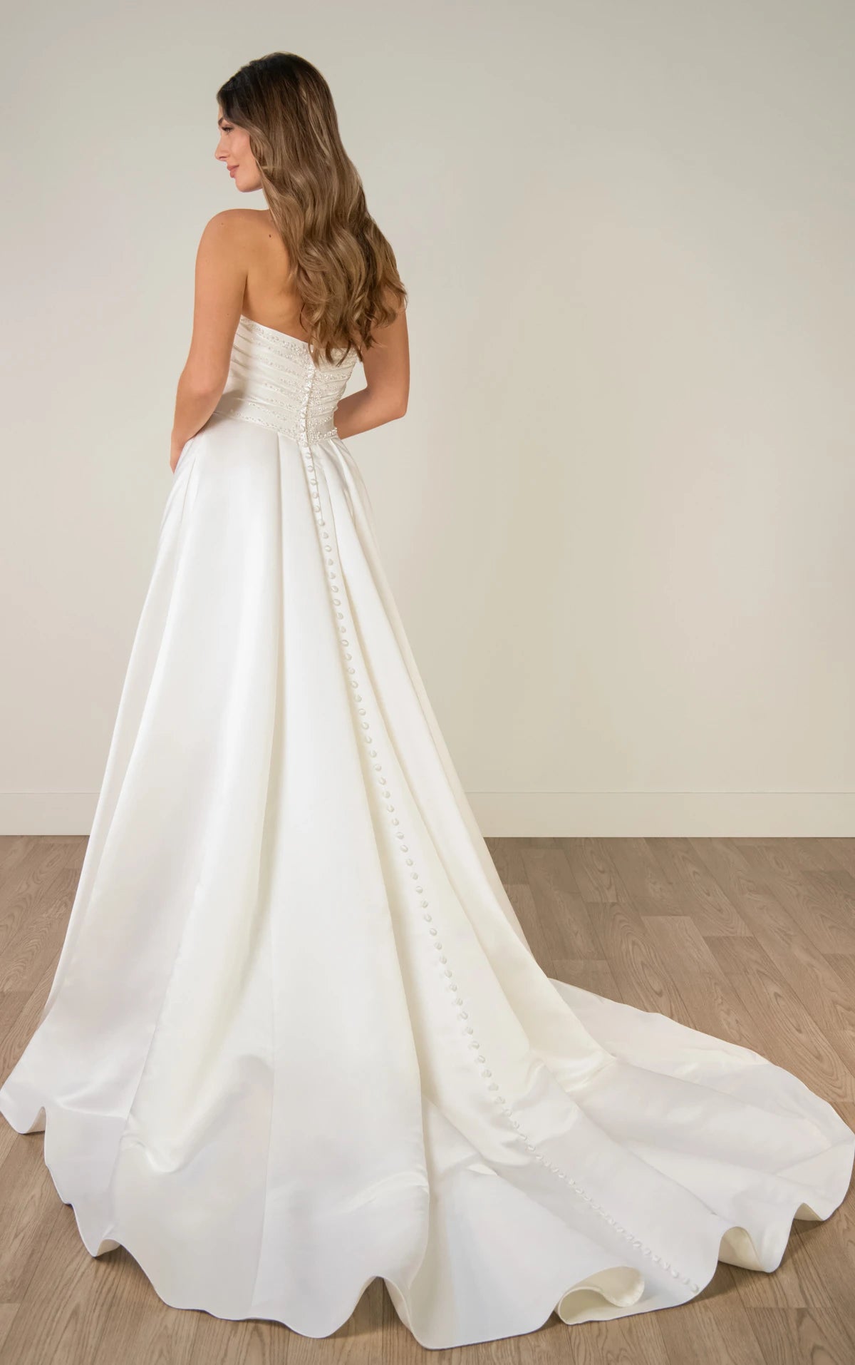 Strapless Satin A-Line Wedding Gown with Pearlescent Beading and Pockets Stella York SY8318
