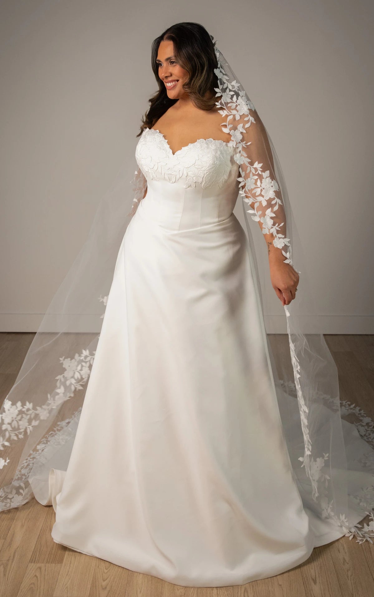 Strapless Lace Satin A-Line Wedding Gown with Sweetheart Neckline Stella York SY8328