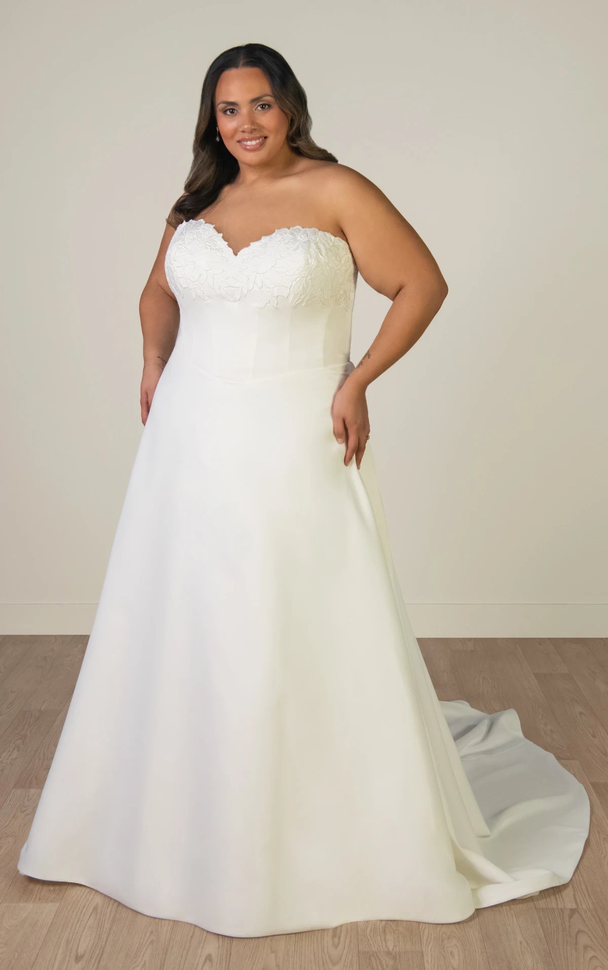 Strapless Lace Satin A-Line Wedding Gown with Sweetheart Neckline Stella York SY8328