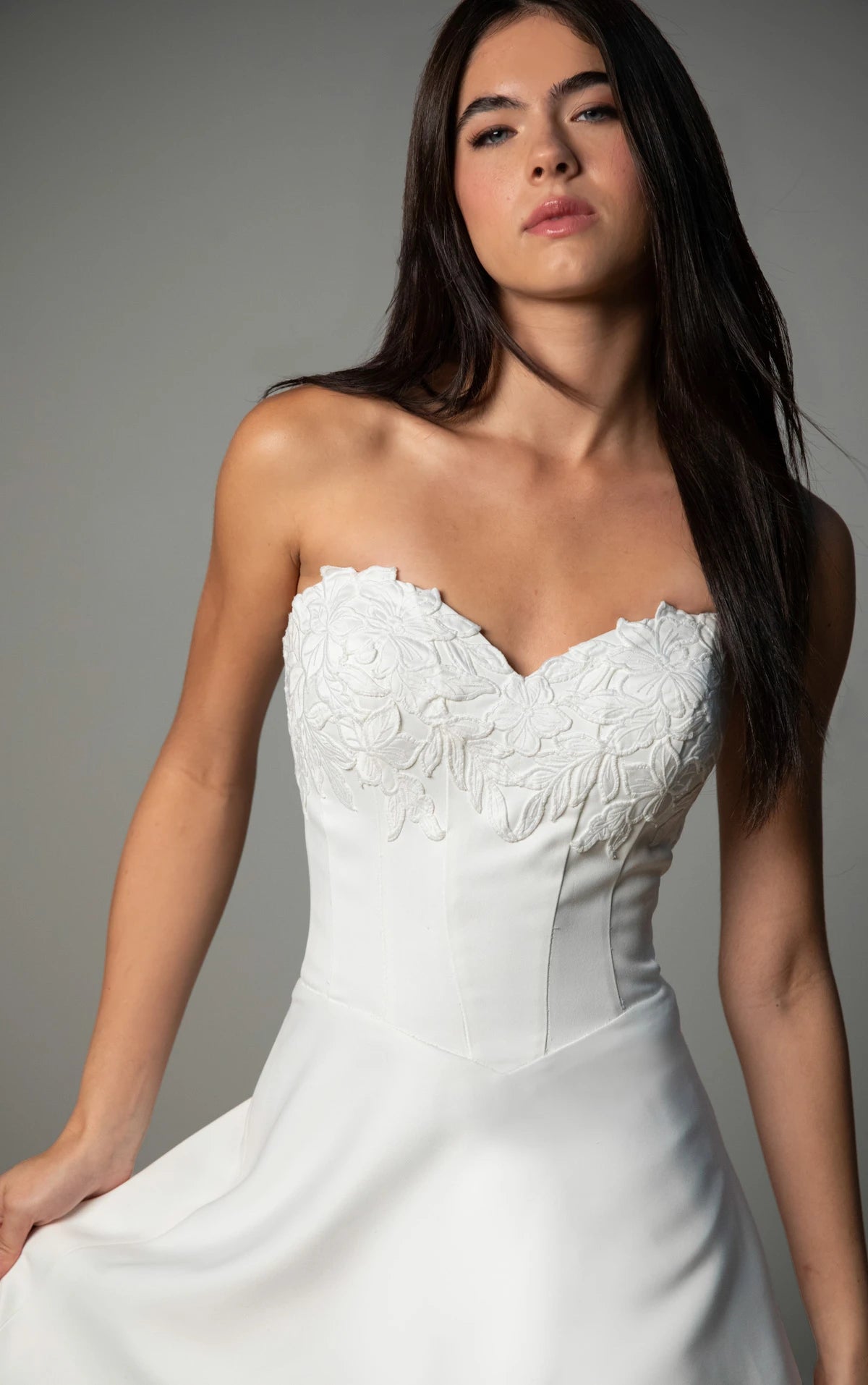 Strapless Lace Satin A-Line Wedding Gown with Sweetheart Neckline Stella York SY8328