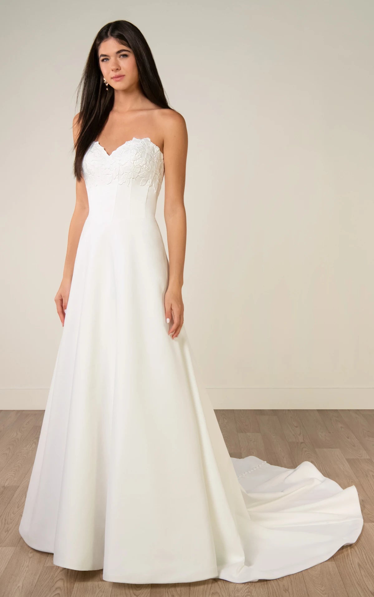 Strapless Lace Satin A-Line Wedding Gown with Sweetheart Neckline Stella York SY8328