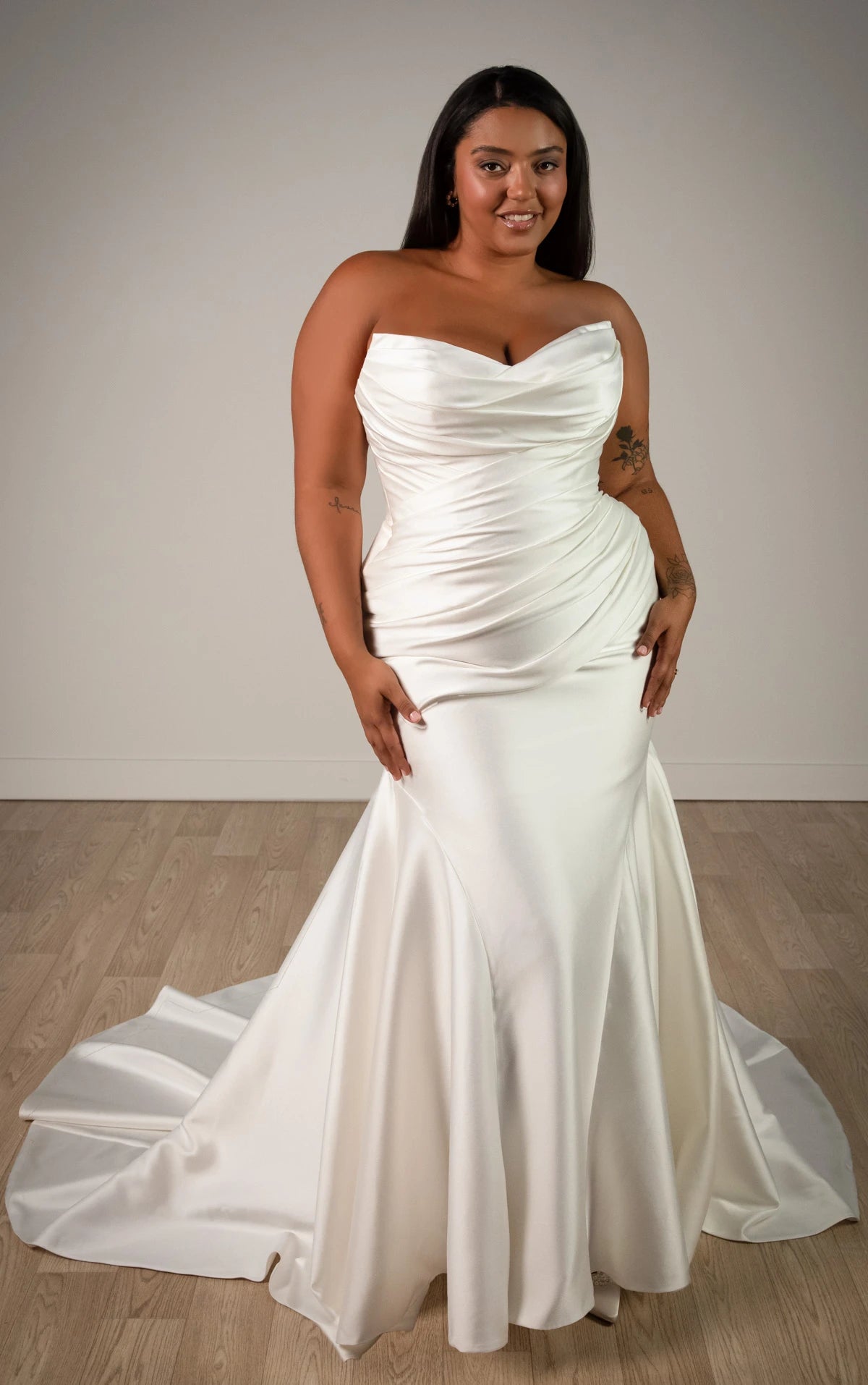 Strapless Mikado Fit-and-Flare Wedding Gown with Ruched Bodice Stella York SY8346