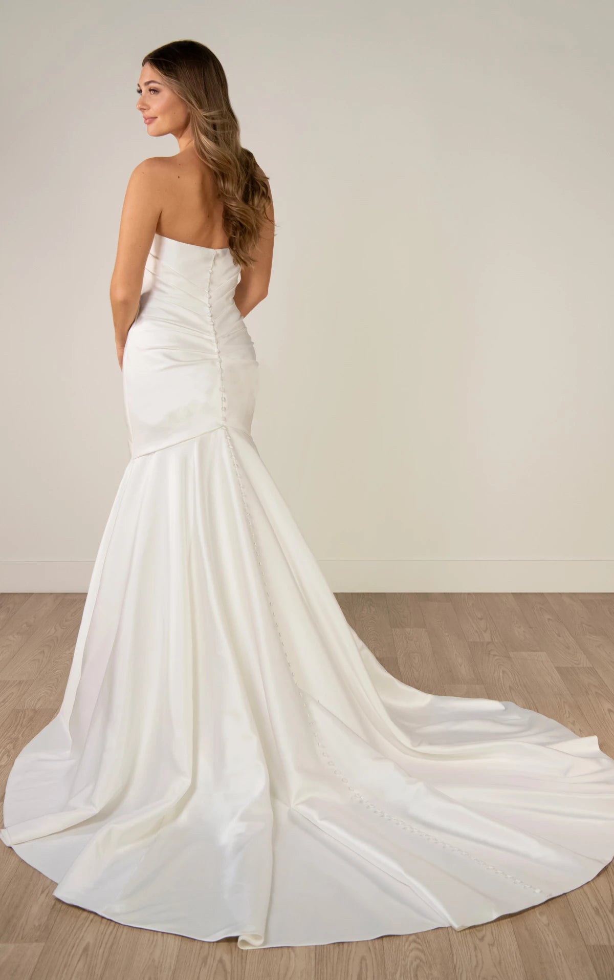 Strapless Mikado Fit-and-Flare Wedding Gown with Ruched Bodice Stella York SY8346
